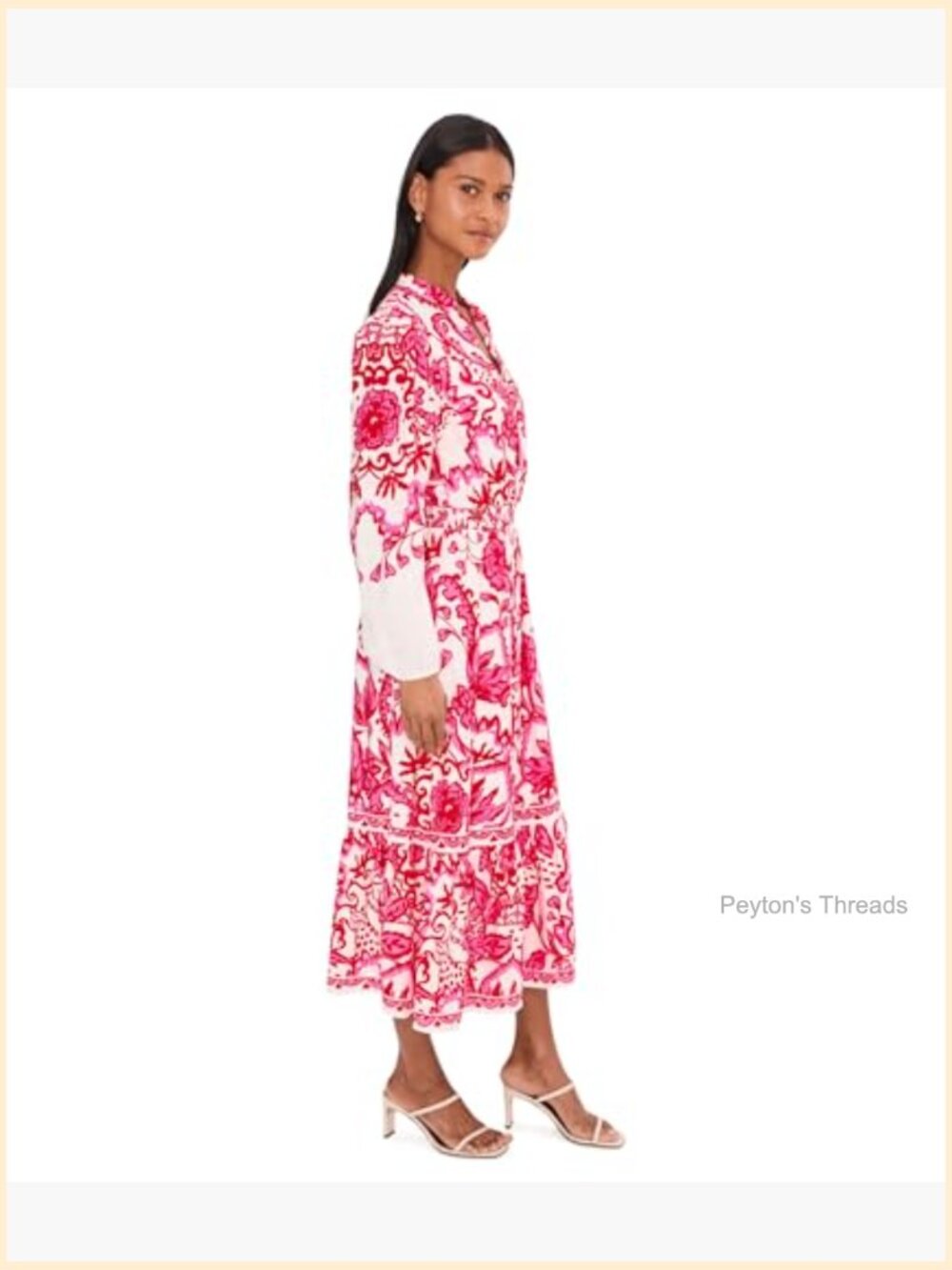 A-Line Midi Dress with Floral Print, Smocked Waist - Picture 3 of 5